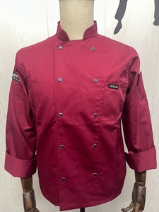 特依莱品牌全新纯棉加厚红色厨师服马蹄袖设计纯棉面料双排扣设计