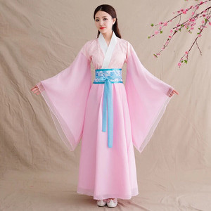 日常新款古装成人广袖流仙裙刘诗诗同款粉色汉服女清新仙女款长裙