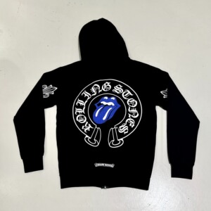 克罗心chrome hearts联名款滚石蓝色大舌头拉链帽衫