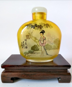 中国内画艺术大师迟玉娜作品仕女山水鼻烟壶本壶采用原博山美术琉
