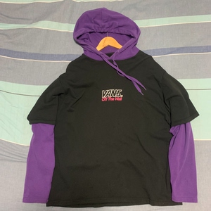 000人付款淘宝vans范斯 男子小鸟海盗骷髅头印花假两件连帽卫衣 vn0