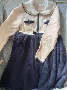 小象q比小香风连衣裙 粉色拼藏青纱裙 金边110码