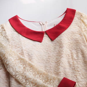 卓多姿娃娃领镂空蕾丝连衣裙气质修身女装春夏韩版