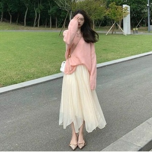 白色纱裙半身裙套装两件套女冬季秋冬裙子长裙半裙冬裙冬天配毛衣