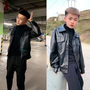 春秋快手网红李牌牌同款外套pu皮夹克衫精神小伙皮衣男士帅气外