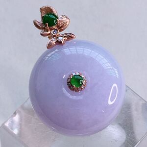 紫气东来拍卖肉扣18k金镶嵌a货翡翠面包圈玉扣平安扣吊坠14.39克