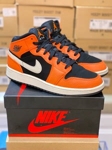 aj1 mid 乔丹一代 黑橙 小扣碎 中帮女款篮球鞋 38