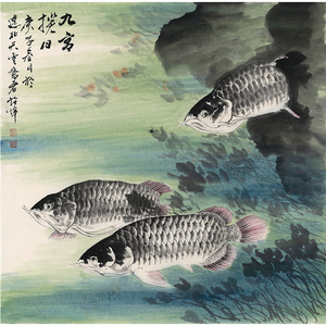 国画鱼斗方手绘