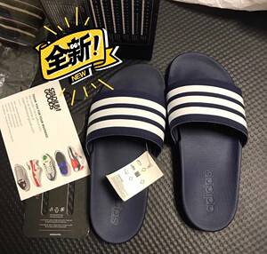阿迪达斯拖鞋三道杠女子38码6码内长235mm深蓝色全新正品