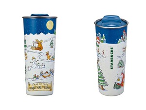 韩国星巴克圣诞雪景杯，三个打包：桌面杯230、雪人玻璃杯22