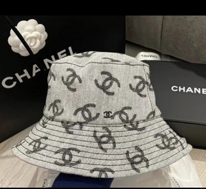 chanel香奈儿22s爆款灰色满logo渔夫帽牛仔双c遮阳