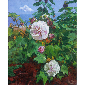 中美协会员 符嘉臻《木芙蓉花开》布面油画 省美协理事