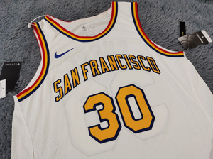 nba勇士库里30号复古白色球员au版球衣专柜