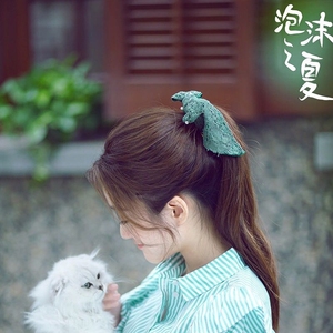 泡沫之夏尹夏沫张雪迎同款绿色蕾丝带发带小清新钉珍珠甜美头绳女