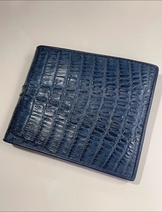全新！RIVER牌 泰国制造 天然鳄鱼皮 深蓝色 两折钱包