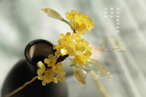 【山抹微云】桂花热缩片发簪原创设计手工汉服配饰古风流苏步摇