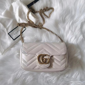 爆款【99新】古驰/gucci女包白色marmont超mini单肩斜挎链条包