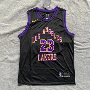 库存断码詹姆斯湖人23号城市版黑色球衣 nba运动休闲篮球背