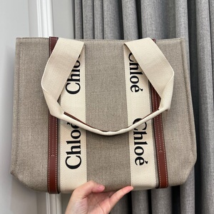 chole 克洛伊 woody tote托特包 棕色 帆布拼