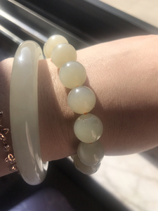 和田玉 卡12野牛沟蜂蜜水手串 冰透油糯 完美 2500出