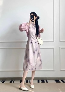 【醉玲珑2.0】新中式连衣裙紫色国风气质显瘦裙子开衫