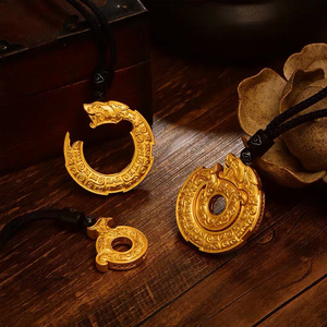 老庙黄金 珠宝吊坠 传家古法 999足金 龙凤和鸣 情侣 婚