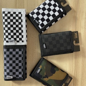 万斯钱包黑白格子中性男女帆布短款棋盘钱包街头潮牌滑板经典 黑