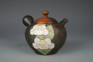 日本进口常滑烧井上素三不识庵素三窑变满肌理纹雕刻花卉茶壶急须