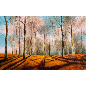 朝鲜油画 崔明成《冬日的树林》手绘布面风景横幅油彩拍卖 客厅