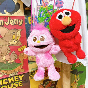 正版芝麻街elmo艾莫毛绒零钱包斜挎包耳机包宝宝儿童大人也可