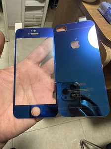 苹果5S（通用SE一代）镜面宝石蓝（一套前后2片），钢化膜防