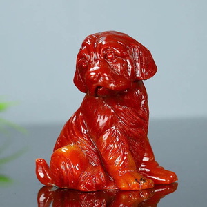 天然寿山石红色狗小摆件旺财手把件招财保平安摆件