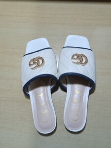 gucci古驰正品 白色 女士双g凉拖鞋 36码