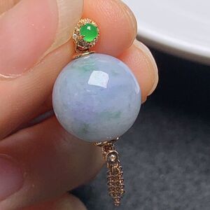 【源头好货-四会】18k金镶嵌天然a货翡翠浅紫珠子吊坠4.86g