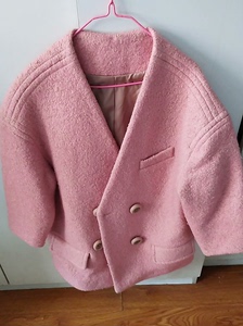 仿地素粉色毛呢线圈大衣外套一件