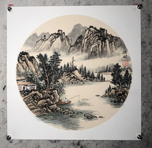 纯手绘国画卡纸画芯 无装裱 38*38传统山水画