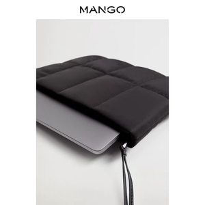 MANGO女装包包2021秋冬新款顶部开拉链绗缝手提电脑包