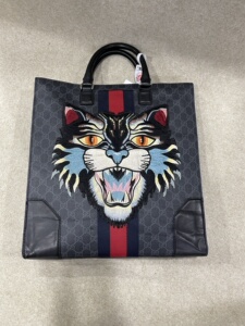 gucci古驰愤怒猫头图案刺绣款托特手提包单肩包斜挎包 ,成