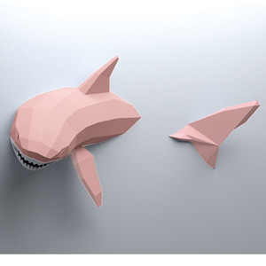 约现8代家居日用百货家装软饰定几何立体鲨鱼墙饰北欧动物装饰摆