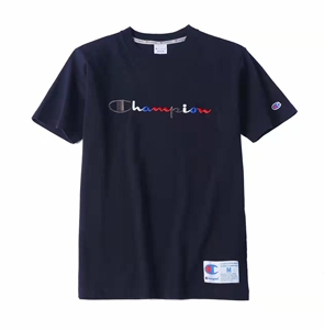 清仓一折藏青色冠军短袖t恤夏季半袖纯棉刺绣小c圆领