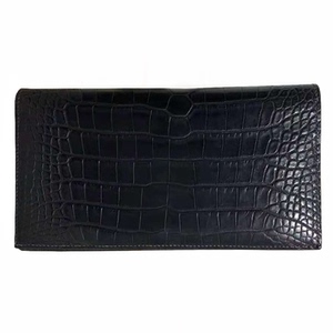 9新]爱马仕鳄鱼皮高端黑色钱夹mc系列x刻长款对折钱包男包