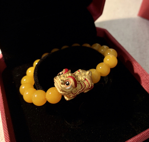 全新 足金醒狮子手链999足金珐琅狮子路路通转运珠 非周大福
