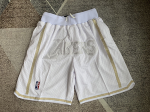 nba球裤 湖人队 复古篮球裤 高街刺绣五分裤 白色