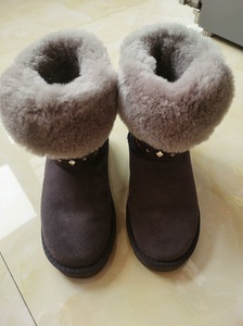 澳伦冬季新款毛毛雪地靴女中筒皮毛一体真皮加厚加绒羊毛保暖棉鞋