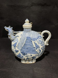 000人付款淘宝古董收藏 老货瓷器 元代青花釉里红鱼藻纹凤首壶一把