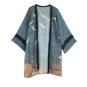 (全新)瑞鹤图夏季改良汉服对襟开衫女汉元素长款罩衫古风仙鹤印