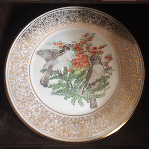 美国lenox瓷器1981年限量花鸟描金陶瓷盘
