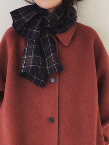 大瑜的店韩国代购羊毛毛呢大衣女中长款深砖红复古双…