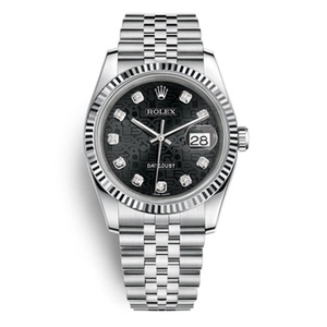 5新]劳力士日志型36白金钢牙圈黑面钻标自动机械男表116234
