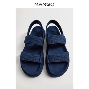mango女装凉鞋2021春夏新款牛仔棉质维可牢搭扣圆头设计